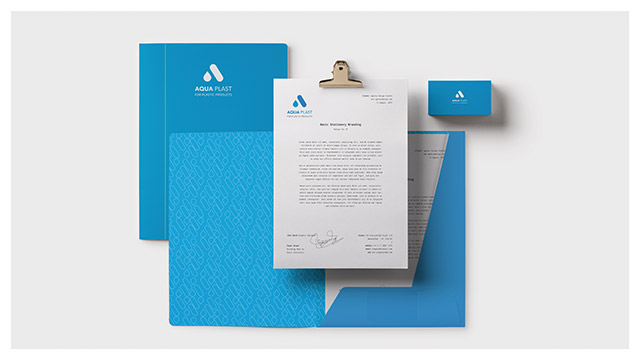 aqua plast logo branding elements business cards envelop production