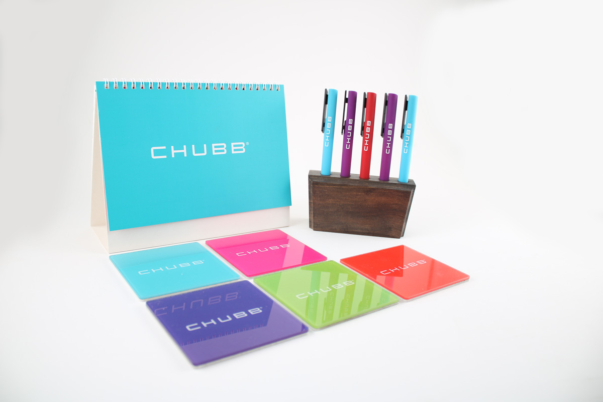 chubb giveaways pen coasters calendar production