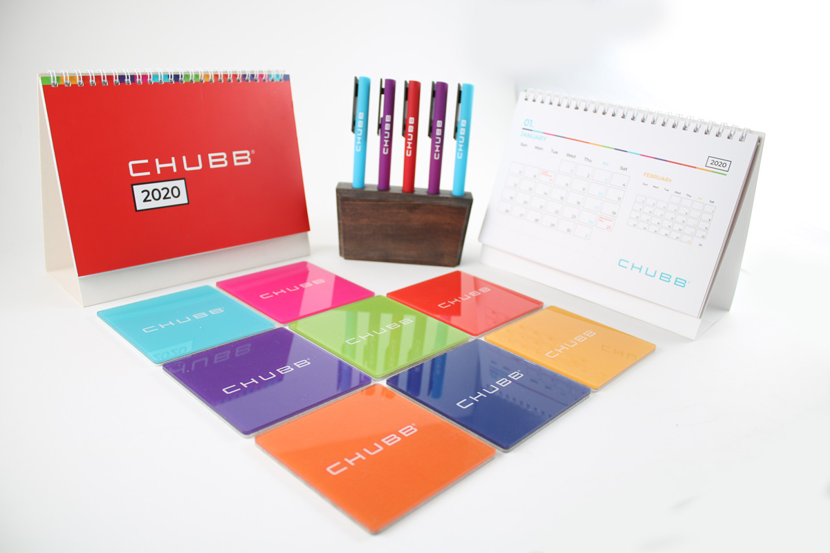 chubb giveaways pen coaster calendar production