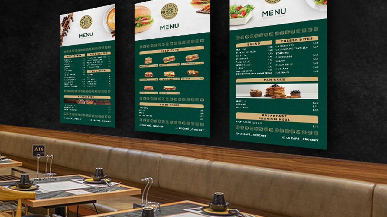 menu design fold pages brand logo branding café  