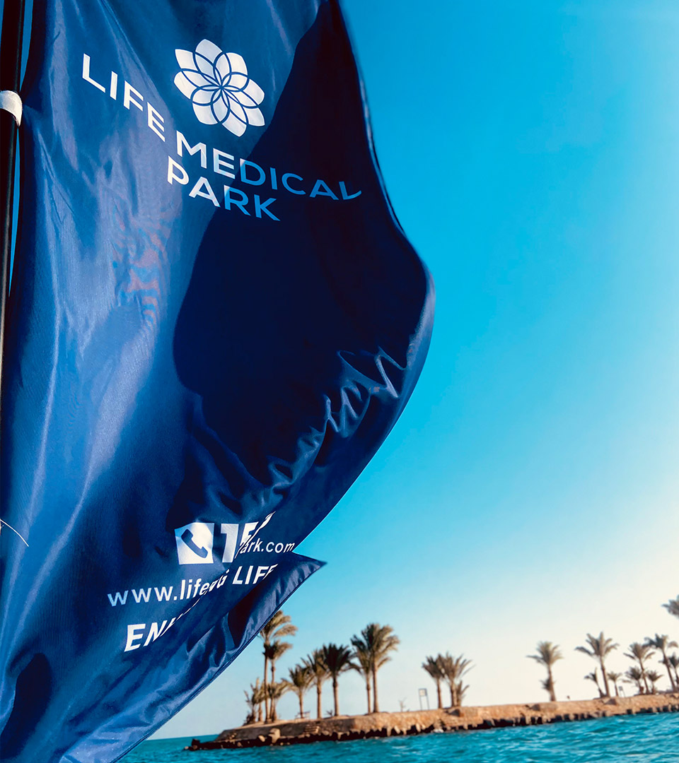 life medical park hospital production event flag design branding material