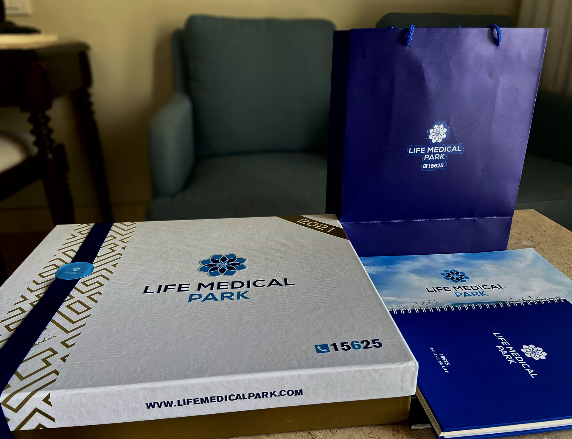 life medical park hospital block note pen bag notebook calendar design production event branding material