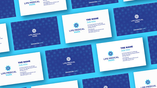 life medical park hospital logo stationary business cards envelop 