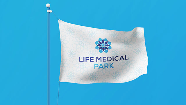 life medical park hospital logo stationary flag design 