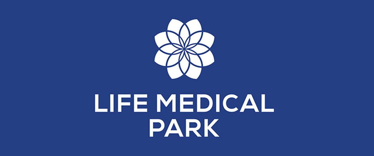 life medical park hospital branding logo design typography icon