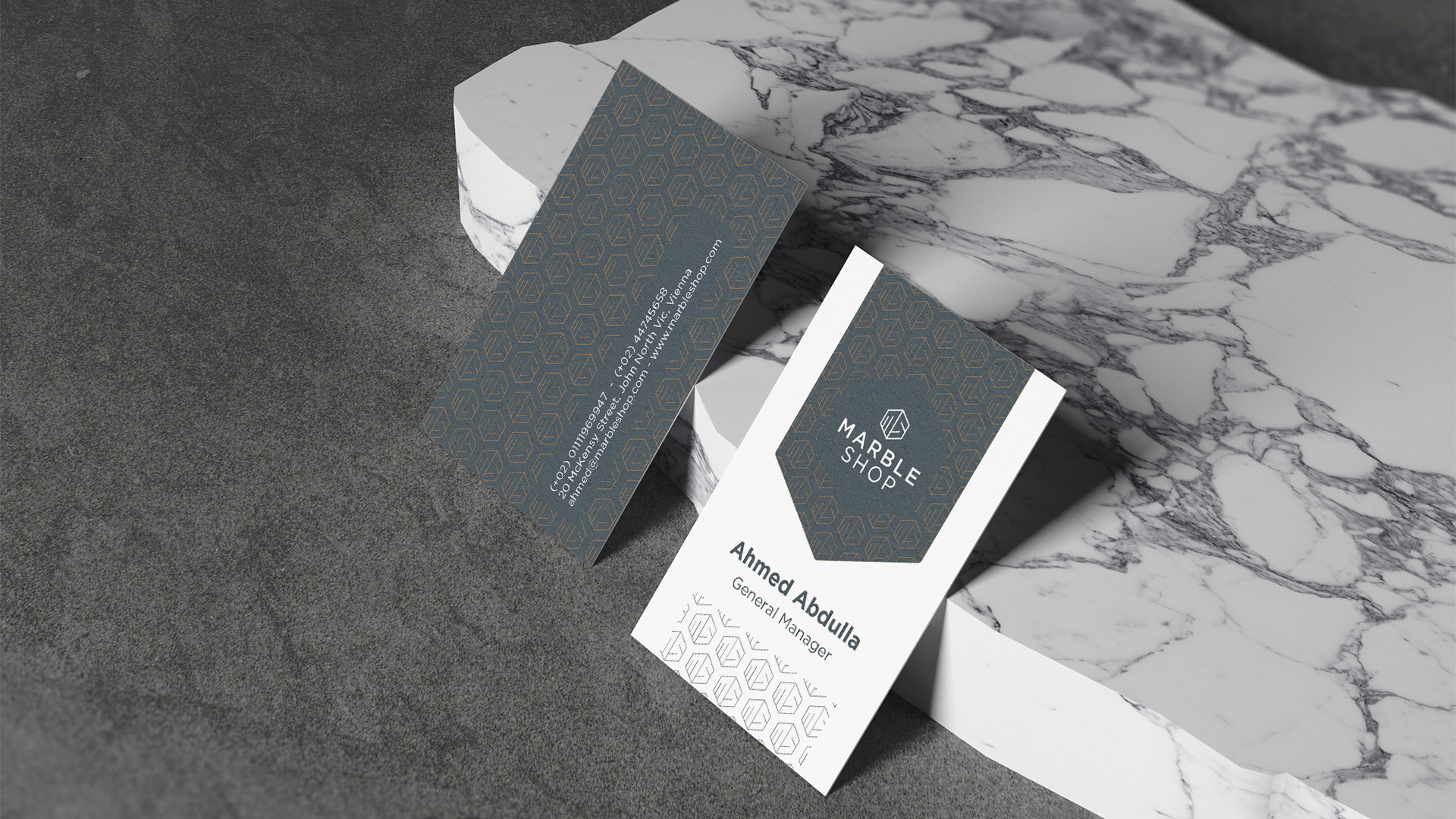 marble shop logo design branding elements business cards printing