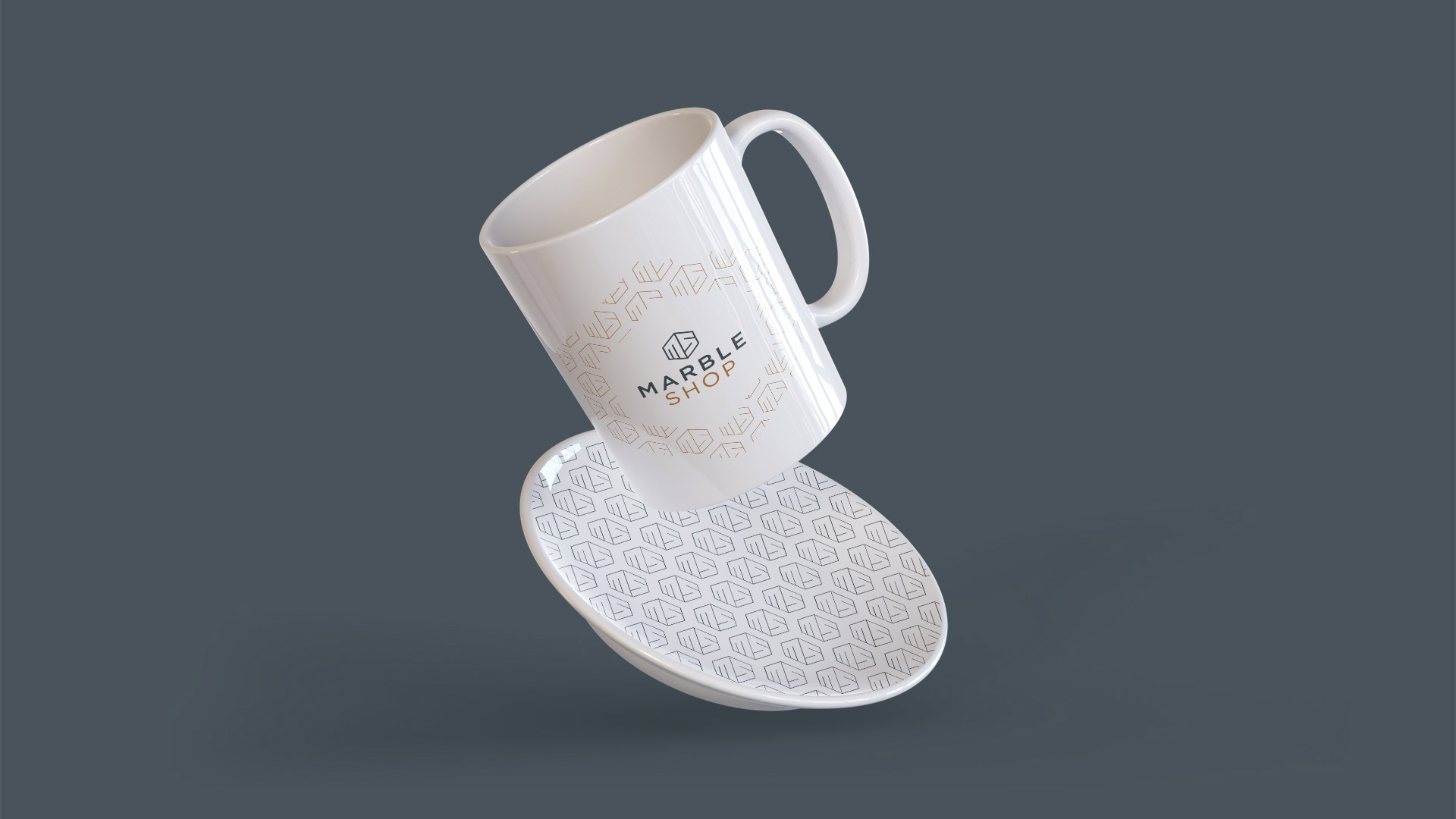 marble shop logo design branding elements mug production 